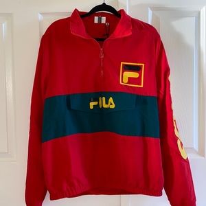 BNWT UO Fila Vintage Red Green Yellow Anorak Quarter Zip Windbreaker w Pocket